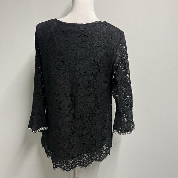 Charter Club Black Lace Blouse Tunic Top size Small Stretch Peasant Wedding Slim - Picture 7 of 8